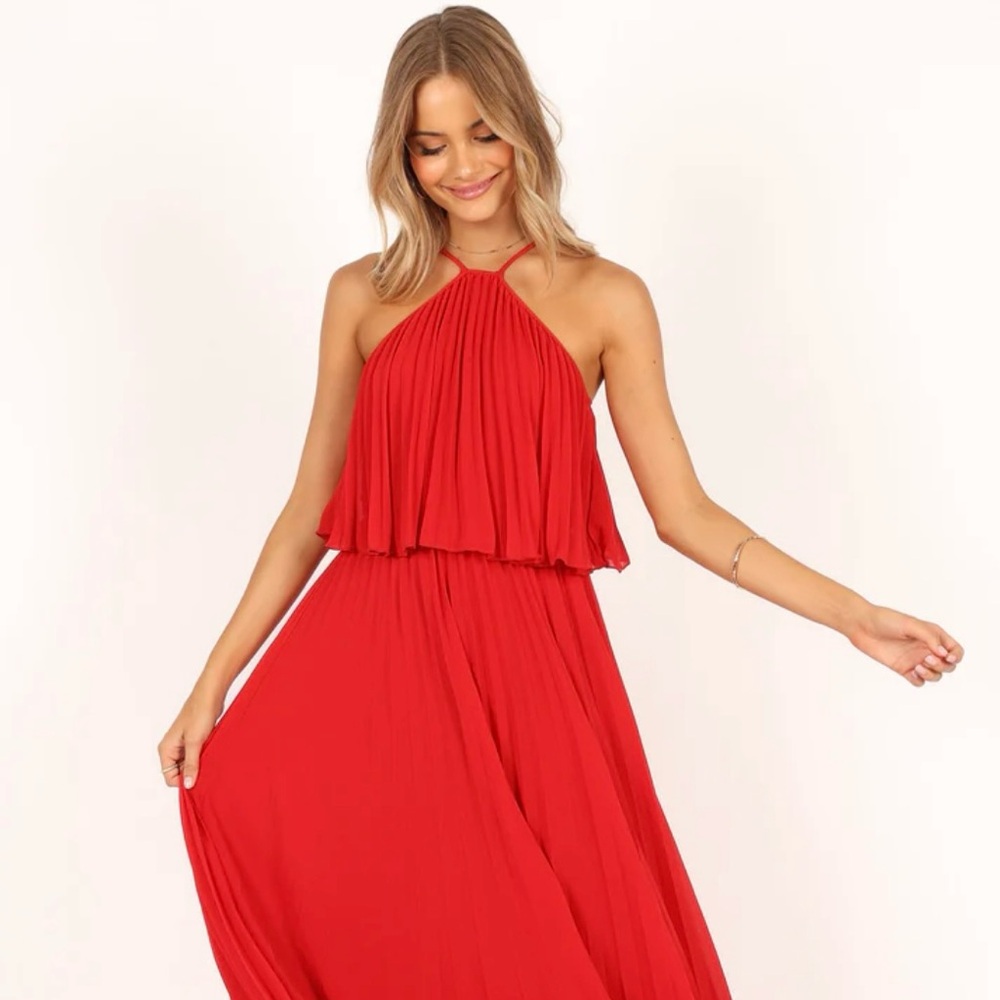 ❤️ red halter wedding guest dress ❤️